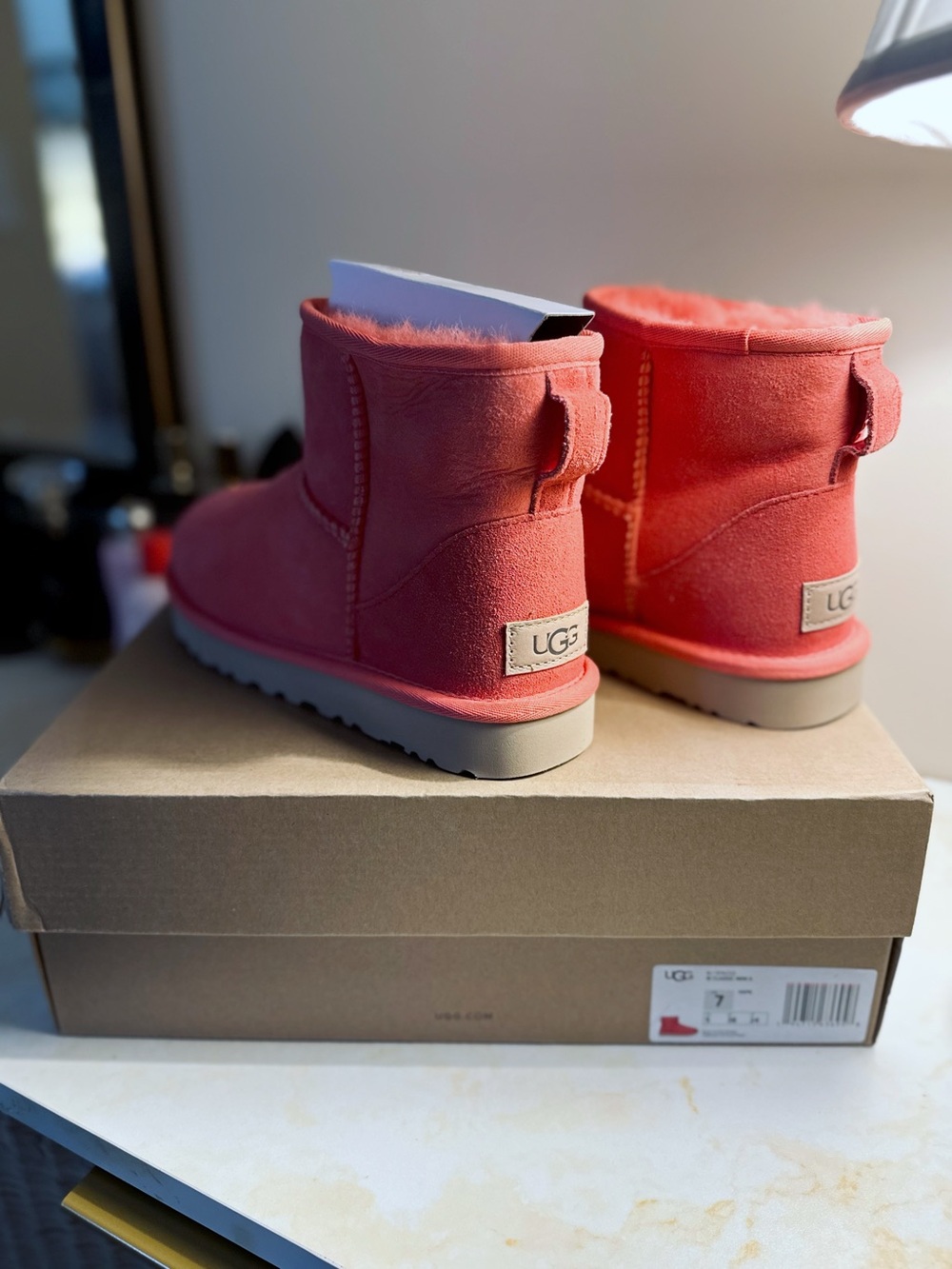 UGG Classic min woman Boots in Coral Pink Size 7 Brand new